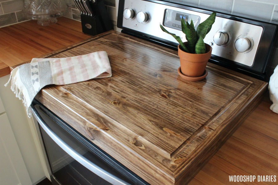 Make a DIY wooden stove top cover and add more counter space to your  kitchen!